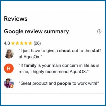 AquaOx user feedback on google reviews