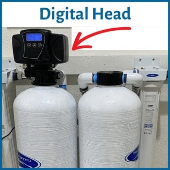 Installation close up of the Crystal Quest water filtration system digital head features