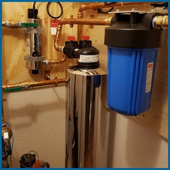 Pentair water softener combo installed in basement with UV