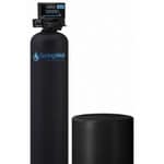 A close up look at the SpringWell SS1 Salt-based water softener with a resin tank and our best pick overall.