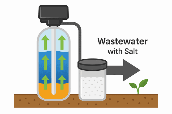 Water softener showing salt discharge into the environment.