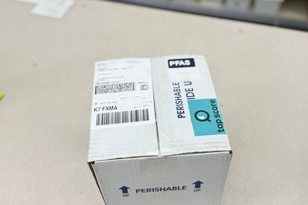 TapScore PFAS water test kit dropped off at FedEx for return shipping