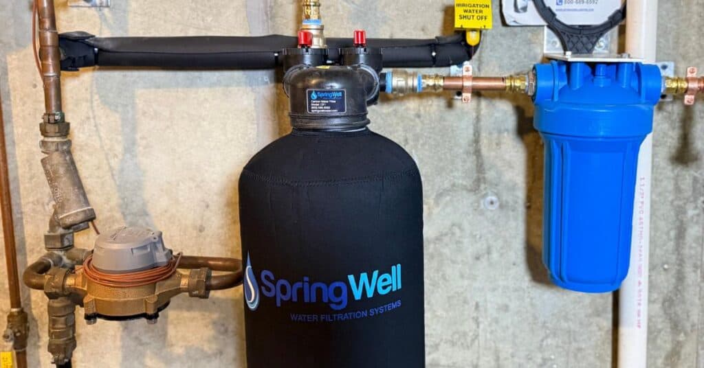 SpringWell CF1 whole house water filtration system installed with copper piping